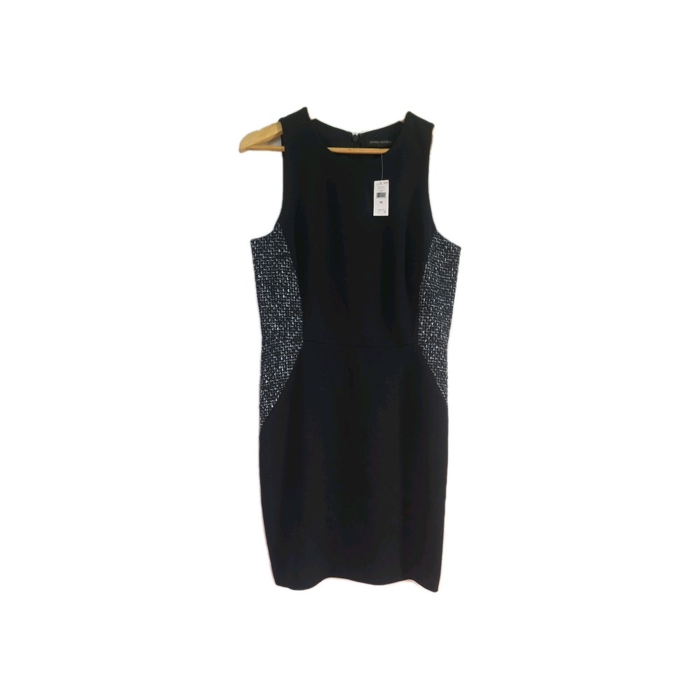 NWT‎ Banana Republic Black Gray Tweed Panel Sheath Dress Size 10 Sleeveless